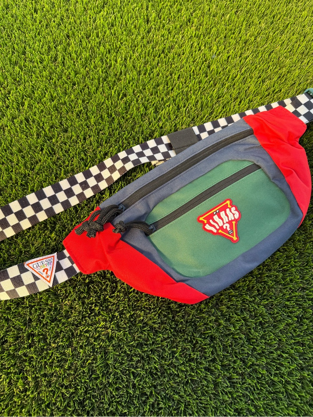 GUESS Red & Green Men's Waist Bag with Checker Strap - J Balvin Collection